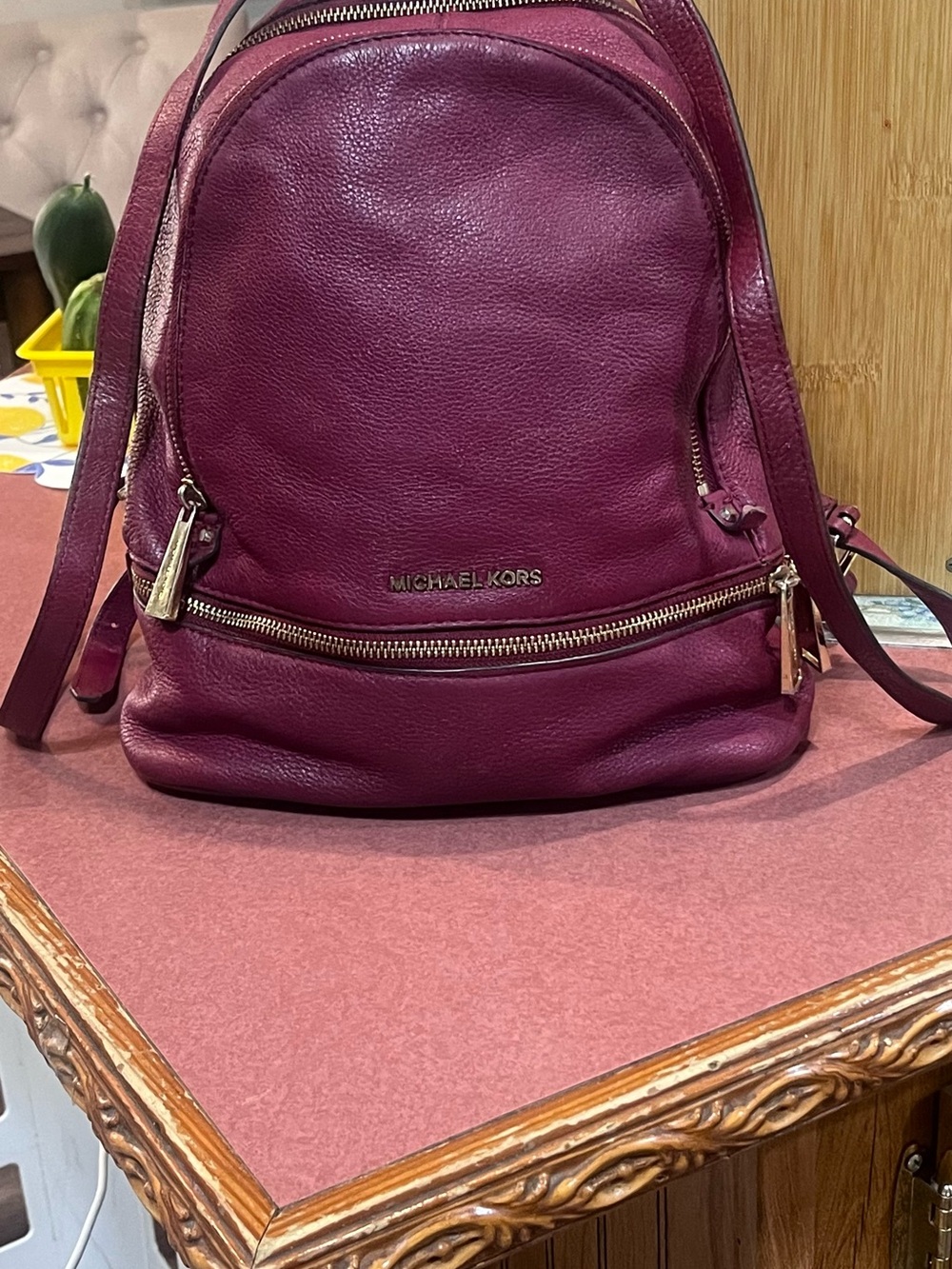 Michael Kors Plum Leather Mini Backpack with Gold Hardware